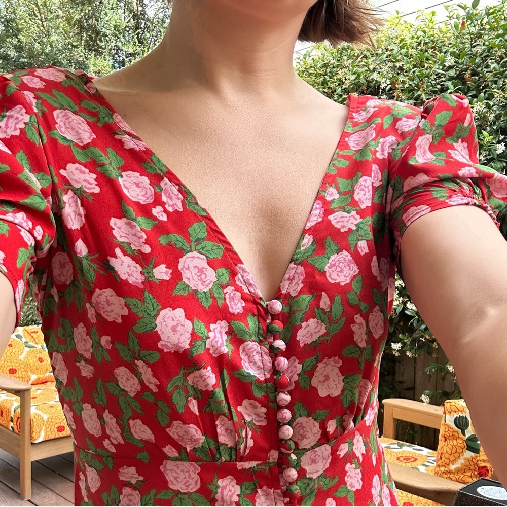 The Kooples Red Floral Silk Button Dress